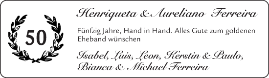 Glückwunschanzeige von Henriqueta & Aureliano Ferreira von Zeitung am Sonntag