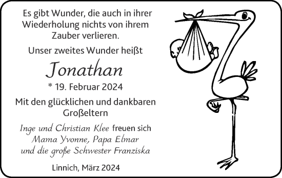 Glückwunschanzeige von Jonathan  von Zeitung am Sonntag