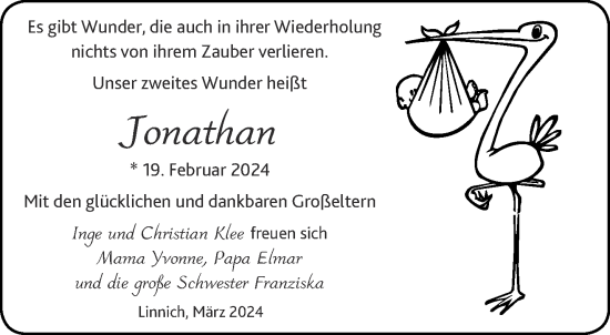 Glückwunschanzeige von Jonathan  von Aachener Zeitung