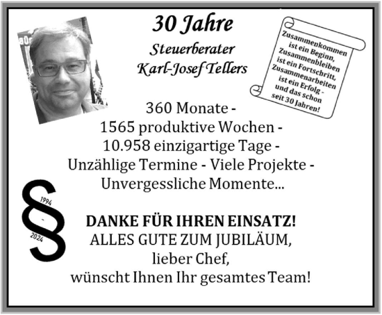 Glückwunschanzeige von Karl-Josef Tellers von Aachener Zeitung