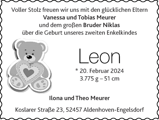 Glückwunschanzeige von Leon  von Zeitung am Sonntag