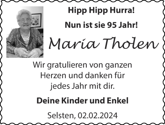 Glückwunschanzeige von Maria Tholen von Zeitung am Sonntag