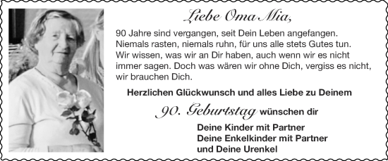 Glückwunschanzeige von Mia  von Zeitung am Sonntag
