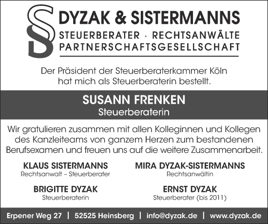 Glückwunschanzeige von Susann Frenken von Zeitung am Sonntag