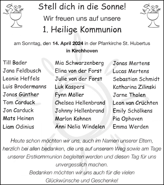 Glückwunschanzeige von 1.Heilige Kommunion  von Zeitung am Sonntag