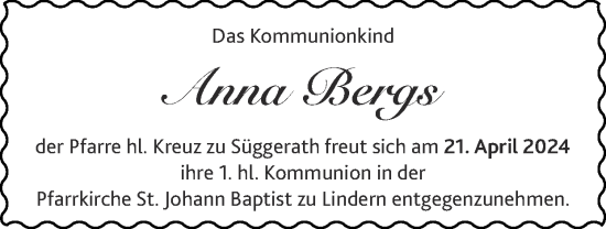 Glückwunschanzeige von Anna Bergs von Zeitung am Sonntag