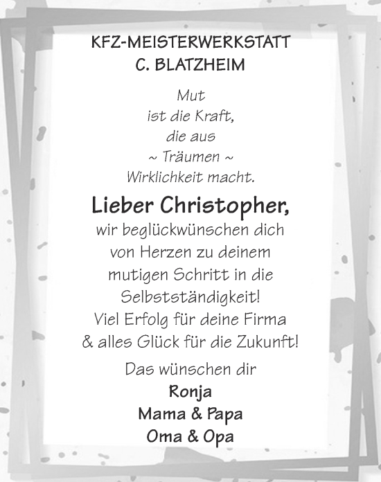 Glückwunschanzeige von Christopher  von Zeitung am Sonntag
