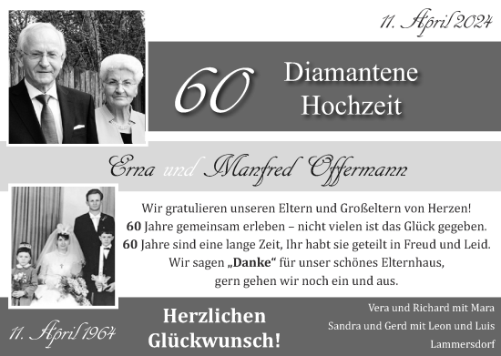 Glückwunschanzeige von Erna und Manfred Offermann von Zeitung am Sonntag