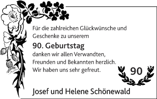 Glückwunschanzeige von Josef Schönewald von Zeitung am Sonntag