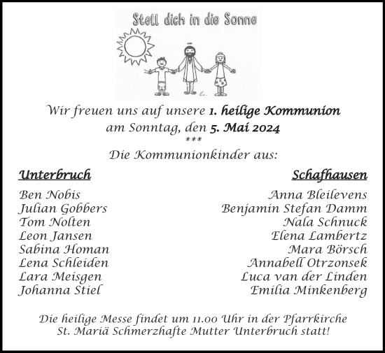 Glückwunschanzeige von Kommunion  von Zeitung am Sonntag