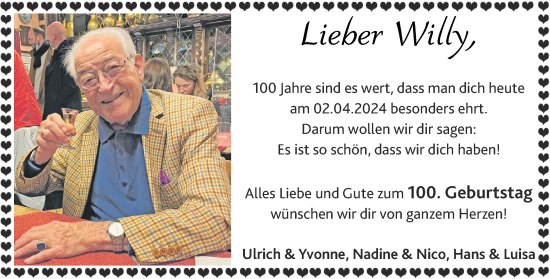 Glückwunschanzeige von Willy  von Aachener Zeitung
