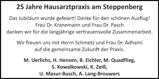 Glückwunschanzeige von 25 Jahhre Hausarztpraxis  von Zeitung am Sonntag