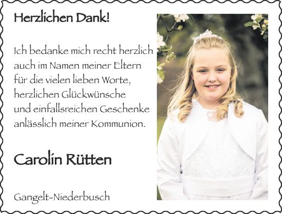 Glückwunschanzeige von Carolin Rütten von Zeitung am Sonntag