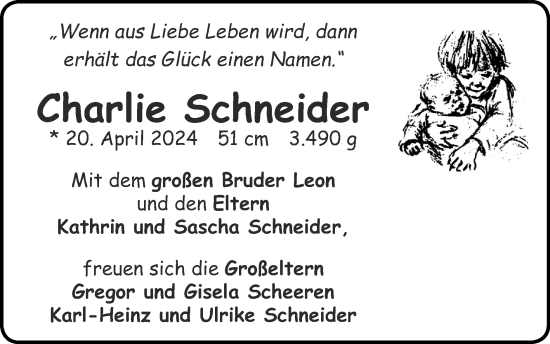 Glückwunschanzeige von Charlie Schneider von Zeitung am Sonntag