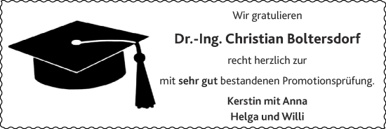 Glückwunschanzeige von Christian Boltersdorf von Zeitung am Sonntag