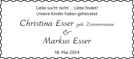 Glückwunschanzeige von Christina und Markus  Esser von Zeitung am Sonntag