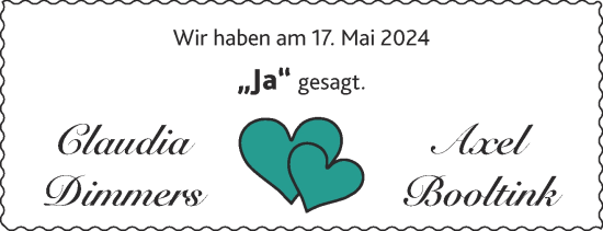 Glückwunschanzeige von Claudia und Axel Dimmers und Booltink von Aachener Zeitung