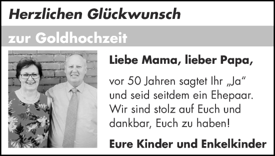 Glückwunschanzeige von Goldhochzeit  von Zeitung am Sonntag