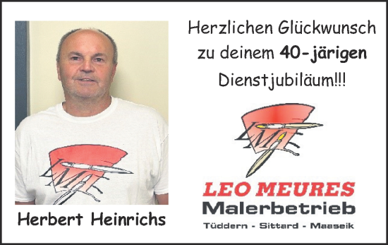 Glückwunschanzeige von Herbert Heinrichs von Zeitung am Sonntag