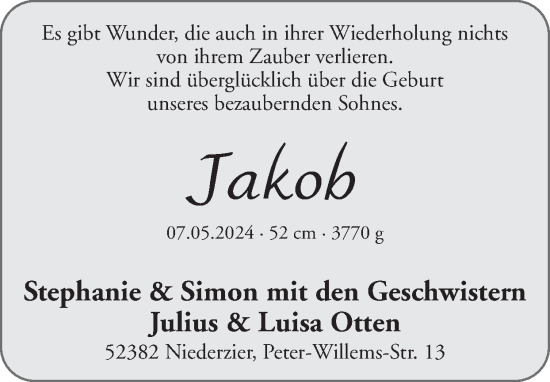 Glückwunschanzeige von Jakob  von Zeitung am Sonntag