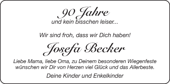 Glückwunschanzeige von Josefa Becker von Aachener Zeitung