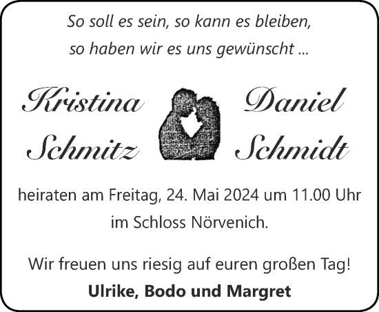 Glückwunschanzeige von Kristina und Daniel  von Zeitung am Sonntag