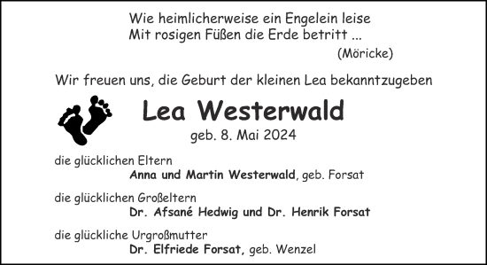 Glückwunschanzeige von Lea  Westerfeld von Aachener Zeitung