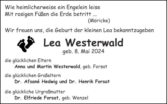 Glückwunschanzeige von Lea Westerwald von Zeitung am Sonntag