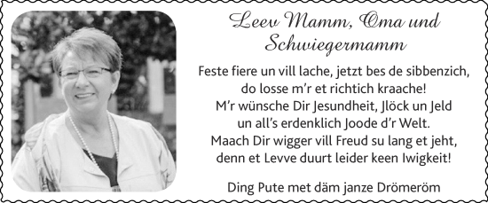 Glückwunschanzeige von Leev Mamm von Zeitung am Sonntag