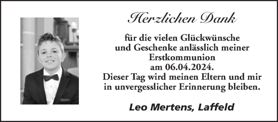 Glückwunschanzeige von Leo Mertens von Zeitung am Sonntag