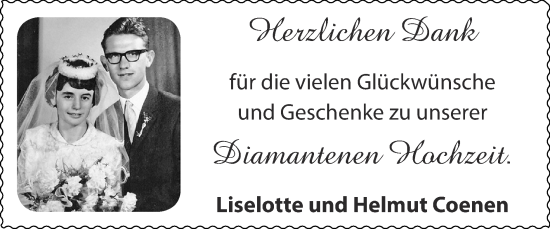 Glückwunschanzeige von Liselotte und Helmut Coenen von Zeitung am Sonntag