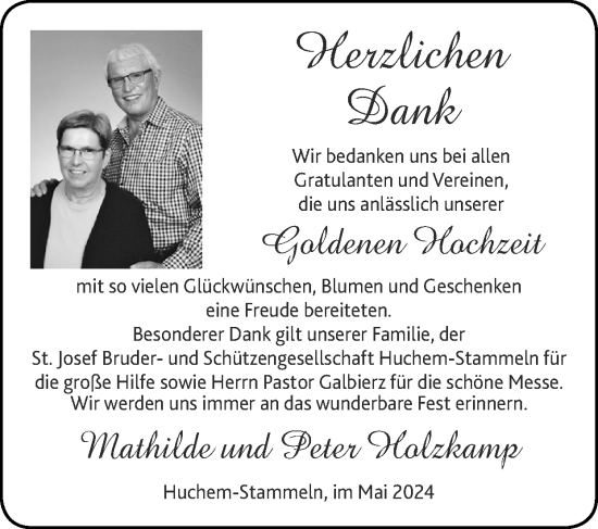 Glückwunschanzeige von Mathilde und Peter HOlzkamp von Zeitung am Sonntag