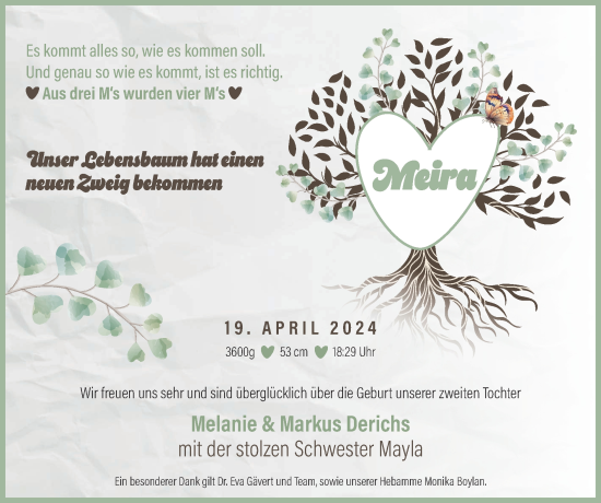 Glückwunschanzeige von Meira  von Zeitung am Sonntag