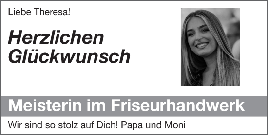 Glückwunschanzeige von Theresa  von Zeitung am Sonntag