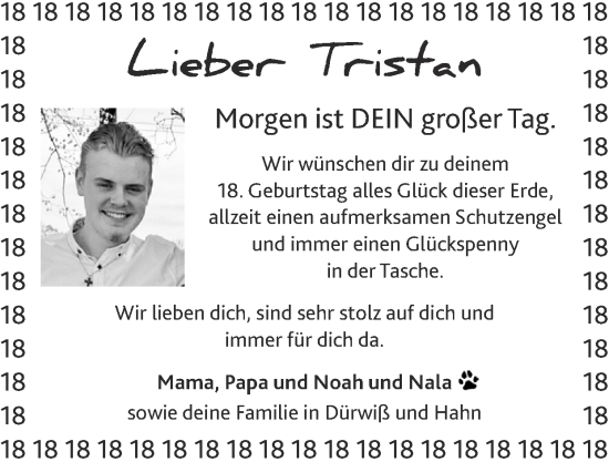 Glückwunschanzeige von Tristab  von Zeitung am Sonntag