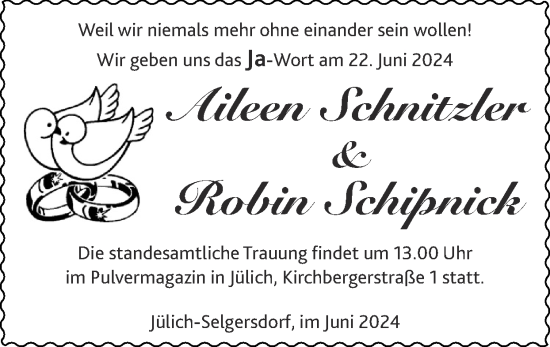 Glückwunschanzeige von Aileen Schnitzler von Zeitung am Sonntag