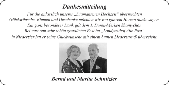 Glückwunschanzeige von Bernd Schnitzler von Zeitung am Sonntag