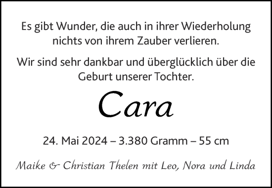 Glückwunschanzeige von Cara  von Zeitung am Sonntag