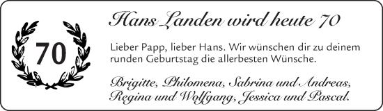Glückwunschanzeige von Hans Landen von Zeitung am Sonntag