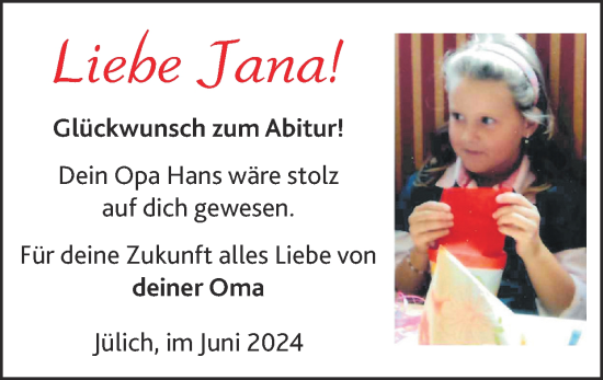 Glückwunschanzeige von Jana!  von Zeitung am Sonntag