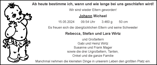 Glückwunschanzeige von Johann Michael von Zeitung am Sonntag