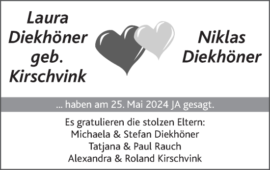 Glückwunschanzeige von Laura und Niklas Diekhöner von Zeitung am Sonntag