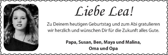 Glückwunschanzeige von Lea  von Aachener Zeitung