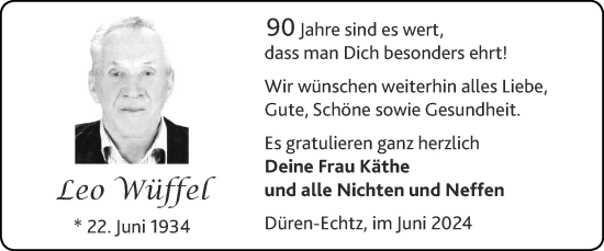 Glückwunschanzeige von Leo Wüffel von Zeitung am Sonntag
