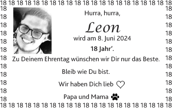 Glückwunschanzeige von Leon  von Zeitung am Sonntag