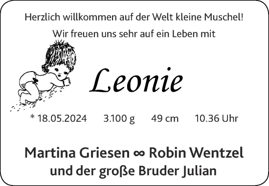 Glückwunschanzeige von Leonie  von Zeitung am Sonntag
