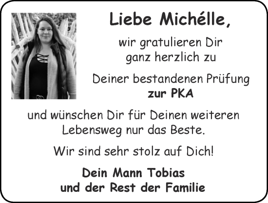 Glückwunschanzeige von Michélle  von Zeitung am Sonntag