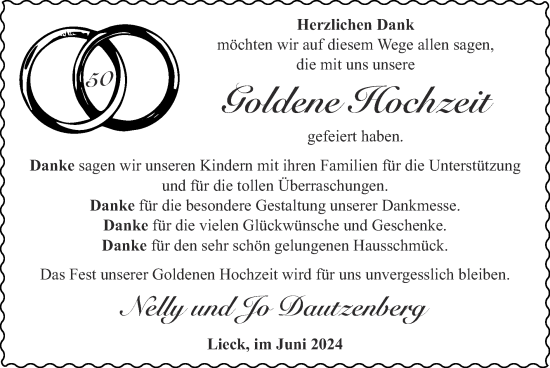 Glückwunschanzeige von Nelly Dautzenberg von Zeitung am Sonntag