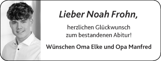 Glückwunschanzeige von Noah Frohn von Zeitung am Sonntag