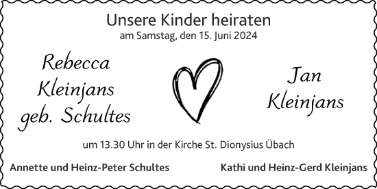 Glückwunschanzeige von Rebecca und Jan Kleinjans von Zeitung am Sonntag